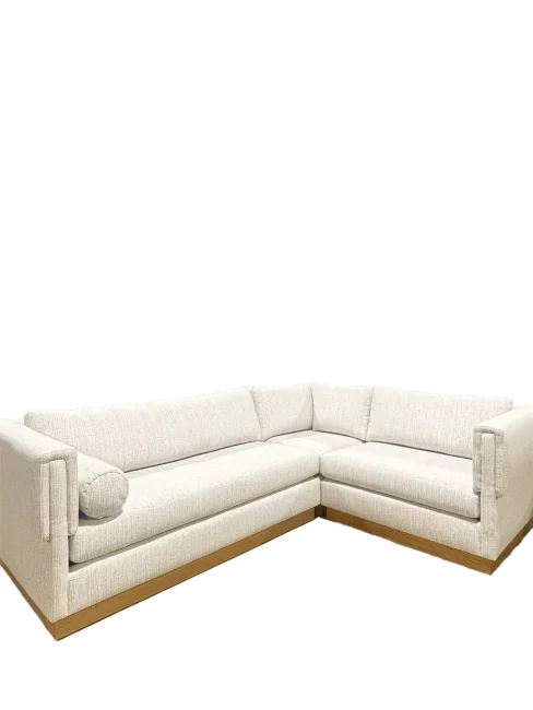 White Sectional Sofa with Wooden Base Color Graded