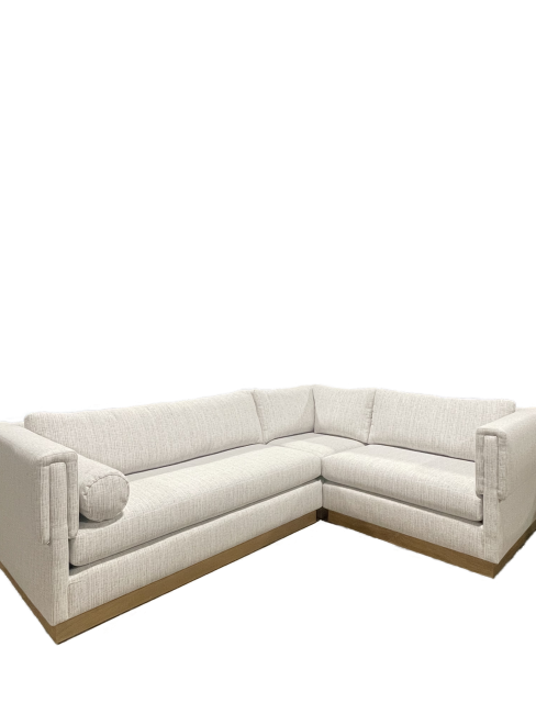 White Sectional Sofa with Wooden Base